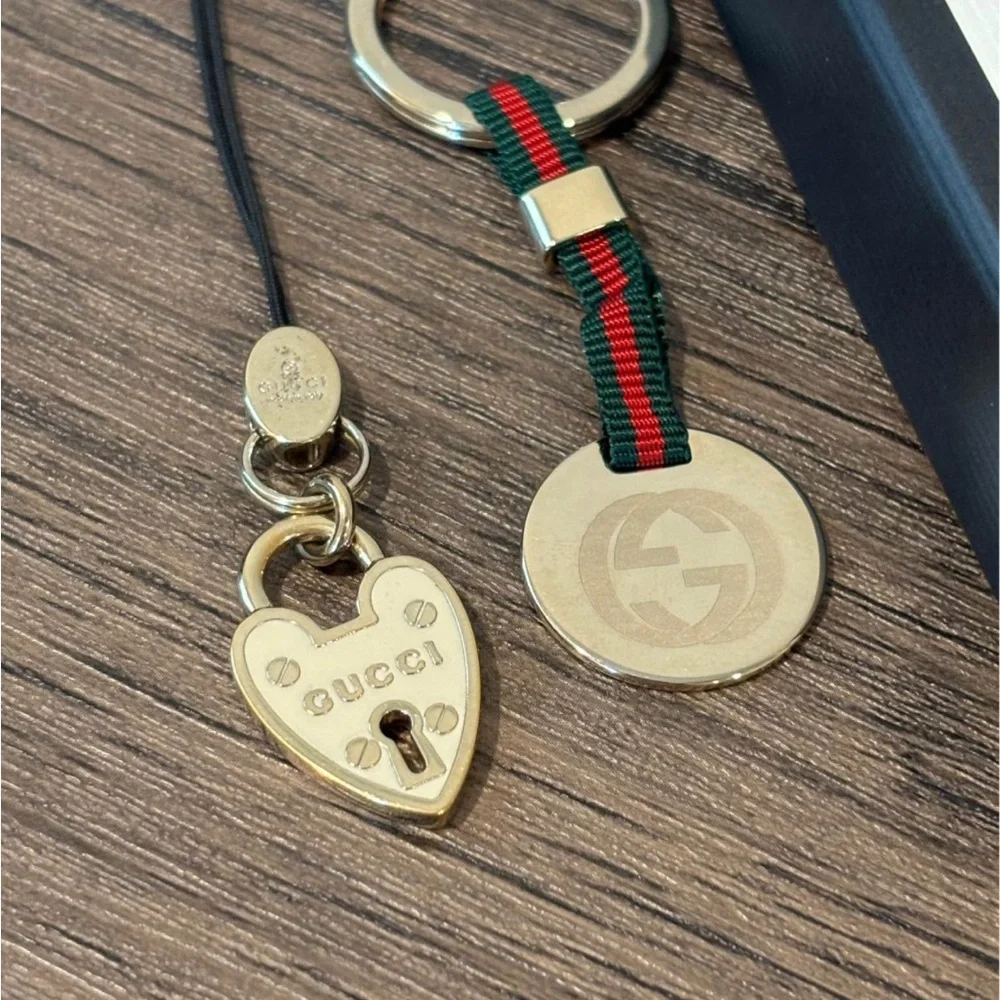 Gucci Sherry Line & Silver Heart Lock Keychains Bundle